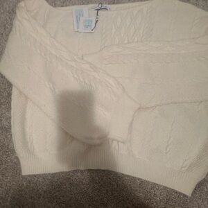 NWT BY Egreis Cream BOAT NECK Sweater with Chunky Knit